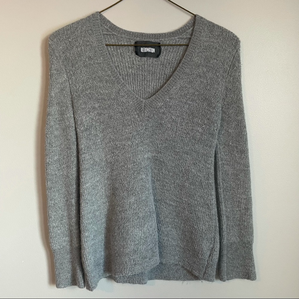 Reformation 100% Alpaca Gray V-Neck Sweater